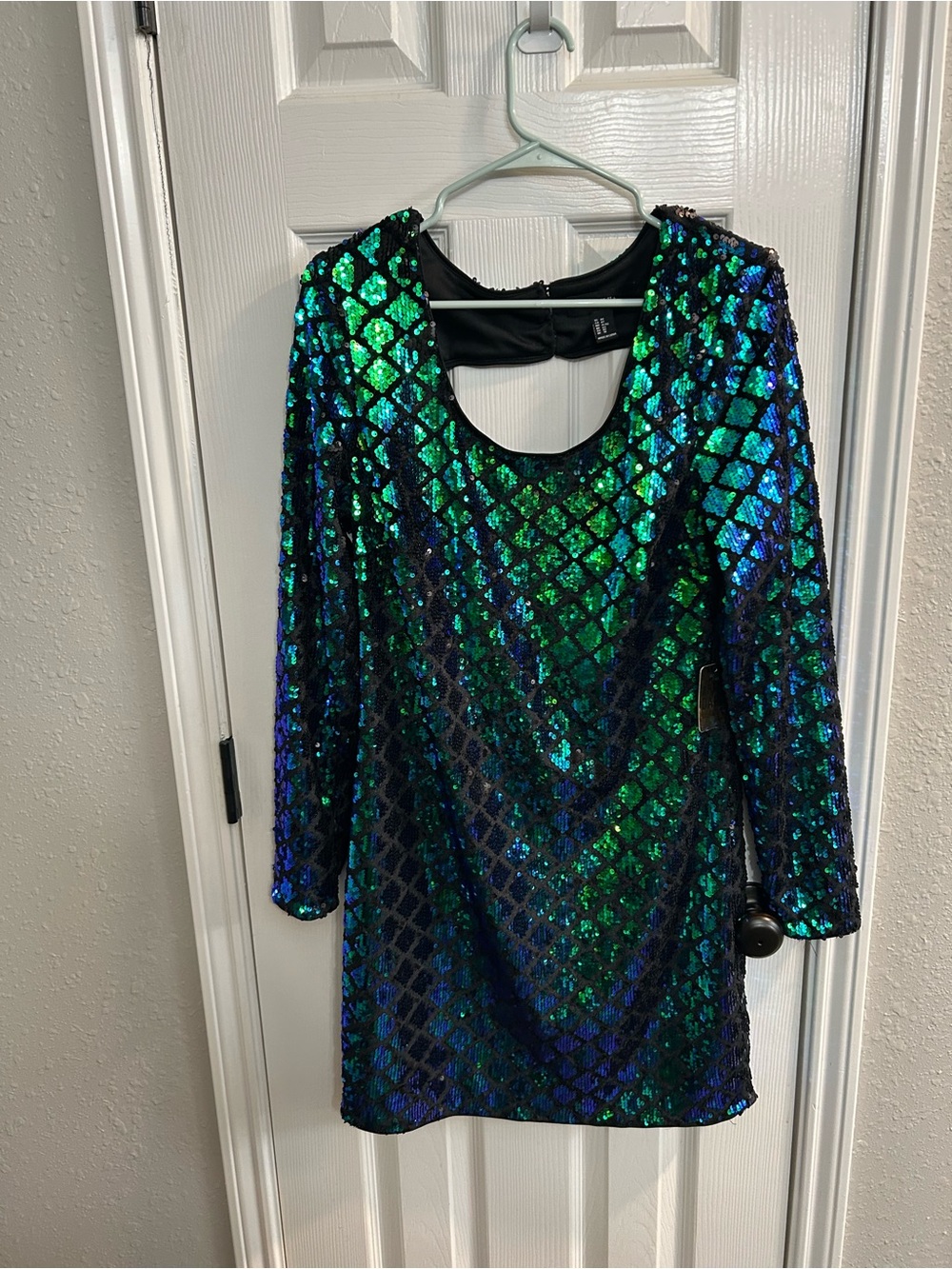 Forever 21+ Sequin Cutout Bodycon Mini Dress Long Sleeve Green Blue Black 0X NWT